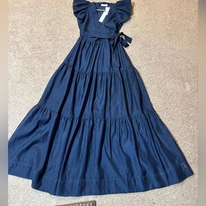 Johnathan Simkhai Navy Tiered Maxi Dress with Puff Sleeves